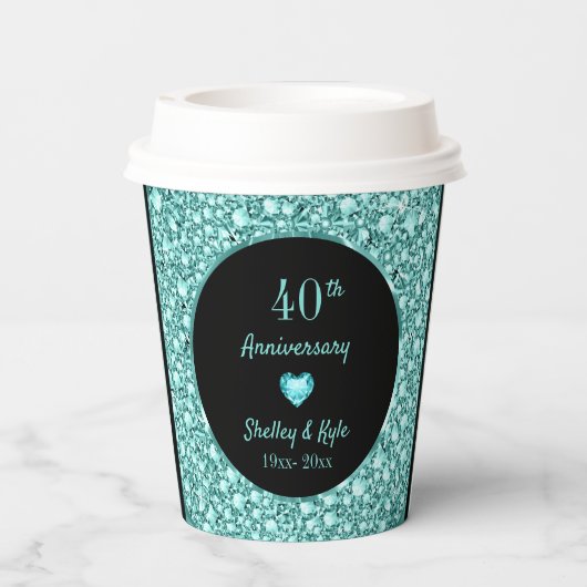 ターコイズダイヤモンドとハート周年記念紙Cu 紙コップ (裏面)