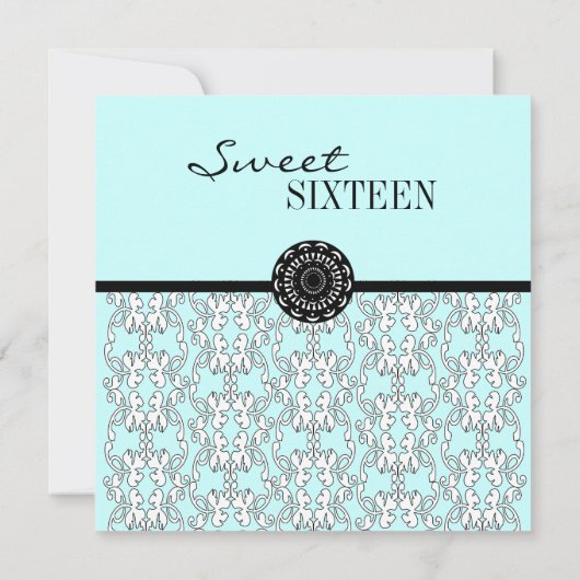 ターコイズダマスクバロックスウィート16パーティの招待状 招待状 (裏面)