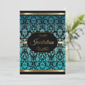 ターコイズダマスクパーティーセレブレーション | DIY テキスト 招待状 (スタンド正面)