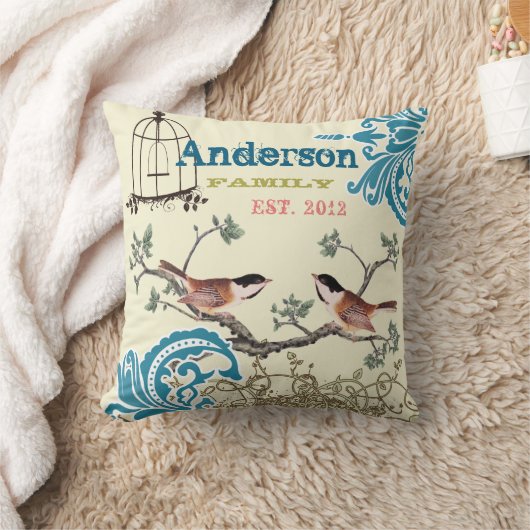 ターコイズダマスクヒクシ鳥かごファミリー Established D クッション (ブランケット)