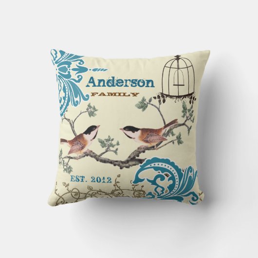 ターコイズダマスクヒクシ鳥かごファミリー Established D クッション (裏面)