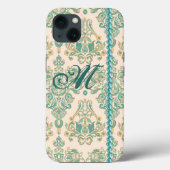 ターコイズダマスクモノグラムフェイク、真珠iPhone 13 Case-Mate iPhoneケース (裏面)