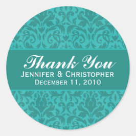 ターコイズダマスクラウンドウェディングラベル ラウンドシール