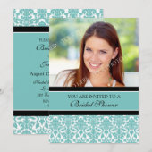 ターコイズダマスク写真 ブライダルシャワー 招待状 カード (正面/裏面)