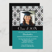 ターコイズダマスク卒業招待状写真 招待状 (正面/裏面)