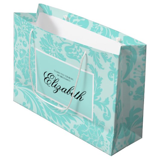 ターコイズダマスク大型ギフトバッグ ラージペーパーバッグ (正面アングル)