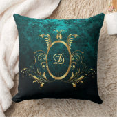 ターコイズダマスク金ゴールドフレパーソナライズされたーム クッション (ブランケット)