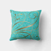 ターコイズダマスク金ゴールド渦巻き旋回 クッション (裏面)
