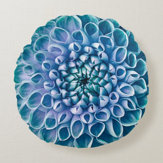 ターコイズダリアフラワーマクロの背景 ラウンドクッション (正面)