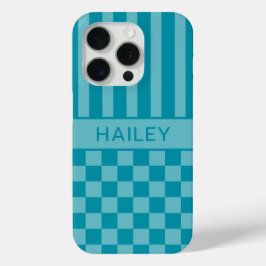ターコイズチェックストライプ オーダーメイド iPhone 15 PROケース