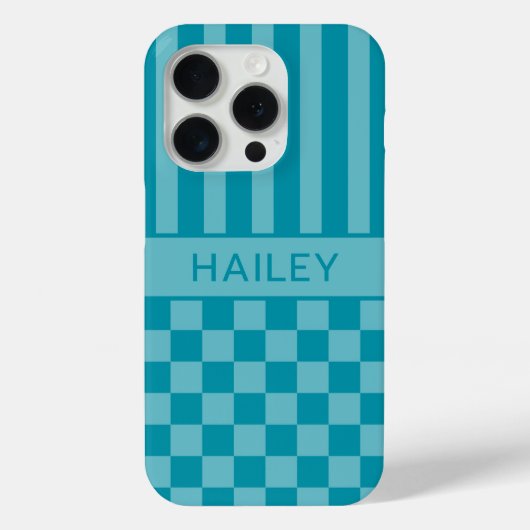 ターコイズチェックストライプ オーダーメイド Case-Mate iPhoneケース (裏面)