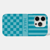 ターコイズチェックストライプ オーダーメイド Case-Mate iPhoneケース (裏面 (横))