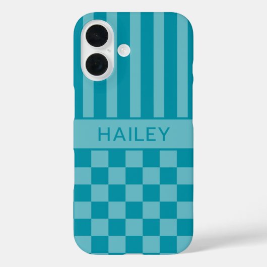 ターコイズチェックストライプ オーダーメイド Case-Mate iPhoneケース (裏面)