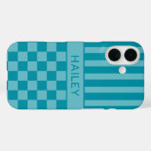 ターコイズチェックストライプ オーダーメイド Case-Mate iPhoneケース (裏面 (横))
