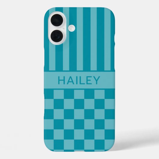 ターコイズチェックストライプ オーダーメイド Case-Mate iPhoneケース (裏面)