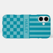 ターコイズチェックストライプ オーダーメイド Case-Mate iPhoneケース (裏面 (横))