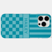 ターコイズチェック柄ストライプ オーダーメイド Case-Mate iPhoneケース (裏面 (横))