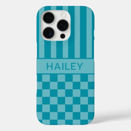 ターコイズチェック柄ストライプ オーダーメイド Case-Mate iPhoneケース (裏面)