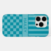 ターコイズチェック柄ストライプ オーダーメイド Case-Mate iPhoneケース (裏面 (横))