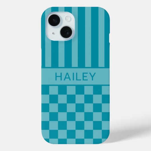 ターコイズチェック柄ストライプ オーダーメイド Case-Mate iPhoneケース (裏面)