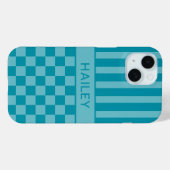 ターコイズチェック柄ストライプ オーダーメイド Case-Mate iPhoneケース (裏面 (横))