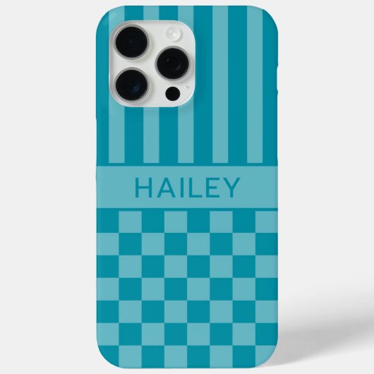 ターコイズチェック柄ストライプ オーダーメイド Case-Mate iPhoneケース (裏面)