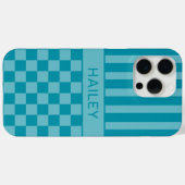 ターコイズチェック柄ストライプ オーダーメイド Case-Mate iPhoneケース (裏面 (横))