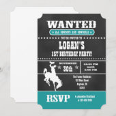 ターコイズチョークボードカウボーイ誕生日招待状 招待状 (正面/裏面)