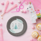 ターコイズティピベビーシャワー – ウッドインスパイア ペーパープレート (パーティー)