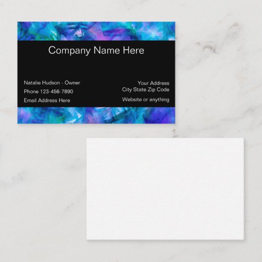 ターコイズティール（緑がかった色）とパープルモダン抽象芸術 名刺 (正面/裏面)