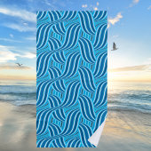 ターコイズティール（緑がかった色）と青いリボンの渦巻き旋回 ビーチタオル