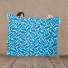 ターコイズティール(緑がかった色)と青いリボンの渦巻き旋回 フリースブランケット