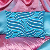 ターコイズティール(緑がかった色)と青い渦巻きリボン アクセントクッション