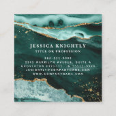 ターコイズティール(緑がかった色)アガート金ゴールドグリッタースクリプトモノグラム スクエア名刺 (裏面)