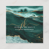 ターコイズティール（緑がかった色）アガート金ゴールドグリッタースクリプトモノグラム スクエア名刺 (正面)