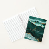 ターコイズティール(緑がかった色)アガート金ゴールドグリッタースクリプトモノグラム ノートブック (内部)