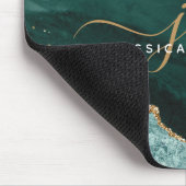 ターコイズティール（緑がかった色）アガート金ゴールドグリッタースクリプトモノグラム マウスパッド (コーナー)