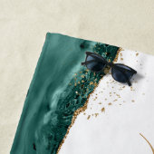 ターコイズティール(緑がかった色)アガート金ゴールドグリッターモノグラムスクリプト ビーチタオル (インサイチュ)