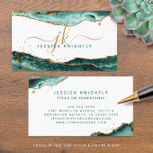 ターコイズティール（緑がかった色）アガート金ゴールドグリッターモノグラムスクリプト 名刺