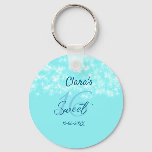 ターコイズティール（緑がかった色）アゲイト甘い16誕生日を追加da キーホルダー (正面)