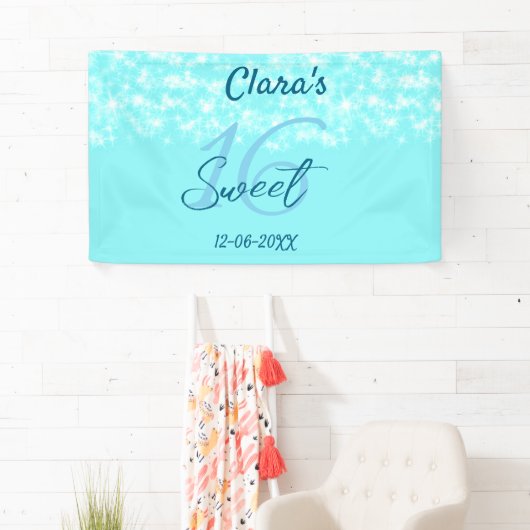 ターコイズティール（緑がかった色）アゲイト甘い16誕生日を追加da 横断幕 (インサイチュ)