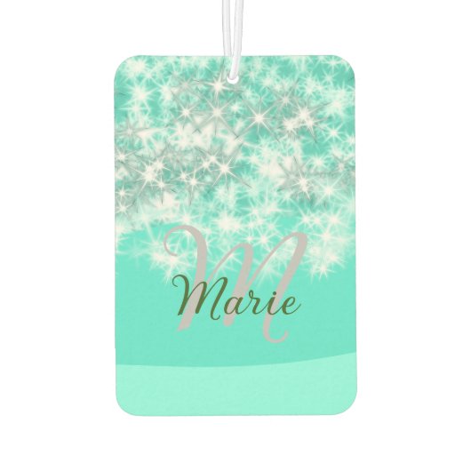 ターコイズティール（緑がかった色）アゲートアクアモノグラム追加文字 カーエアーフレッシュナー (裏面)