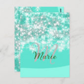 ターコイズティール（緑がかった色）アゲートアクアモノグラム追加文字 ポストカード (正面/裏面)