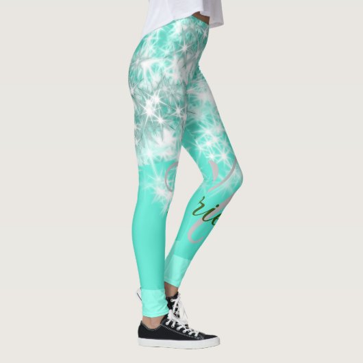 ターコイズティール（緑がかった色）アゲートアクアモノグラム追加文字 レギンス (右)