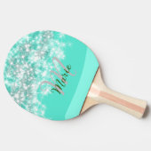 ターコイズティール（緑がかった色）アゲートアクアモノグラム追加文字 卓球ラケット (横)