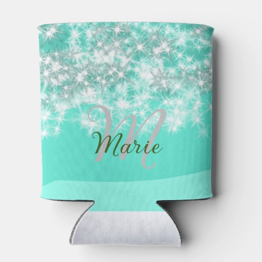 ターコイズティール（緑がかった色）アゲートアクアモノグラム追加文字 缶クーラー (裏面)