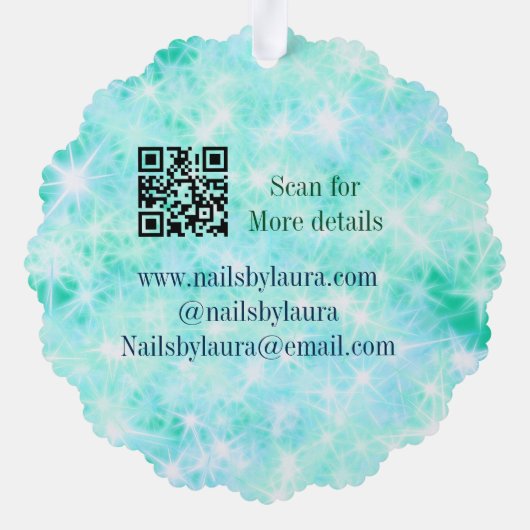 ターコイズティール（緑がかった色）アゲートアクア爪、 ネイル追加サイトq オーナメントカード (裏面)