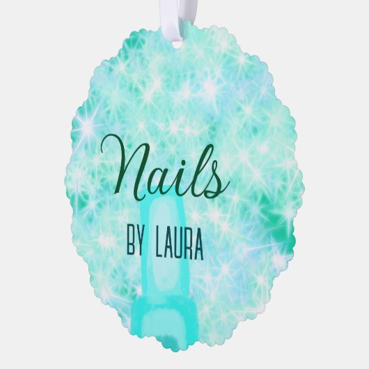 ターコイズティール（緑がかった色）アゲートアクア爪、 ネイル追加サイトq オーナメントカード (左)