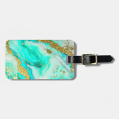 ターコイズティール(緑がかった色)アルコールインクフェイク金ゴールドカスタム ラゲッジタグ (正面横)