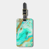 ターコイズティール(緑がかった色)アルコールインクフェイク金ゴールドカスタム ラゲッジタグ (正面縦)